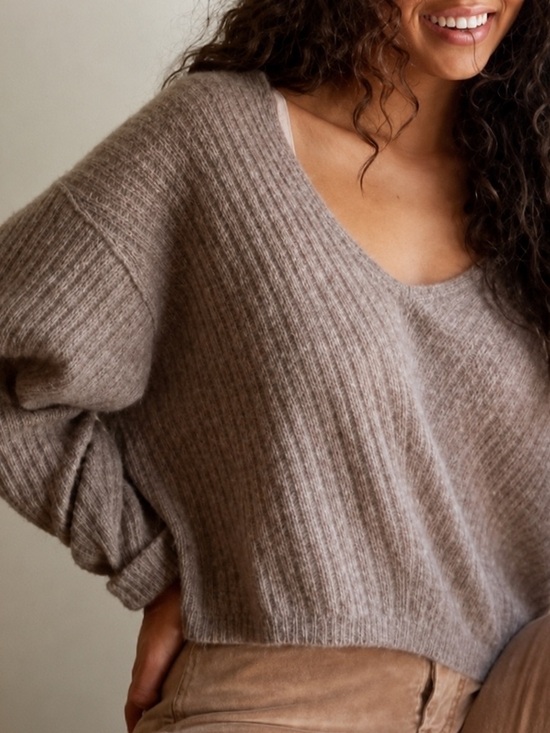 Free People Tops - Free People Cashmere V-Neck Crop Sweater in Taupe